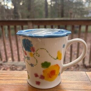 STARBUCKS 2006 Vintage Blue Floral Saucer and Ceramic 12 oz Mug Set RARE